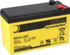 A yellow and black battery with product information and logos printed on its side. Podgląd zdjęcia produktu