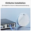 A network video recorder and a surveillance camera are connected by cables, illustrating easy installation. Produktbild-Vorschau