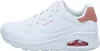 A side view of a white Skechers sneaker with pink accents. Produktbild-Vorschau