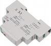 A close-up, angled view of a gray electronic relay device with diagrams and text printed on its surface. Podgląd zdjęcia produktu