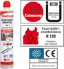 A product image featuring a tube of Fischer Montagemörtel FIS VL 300 T, surrounded by various certification logos and information panels. Náhľad obrázku produktu