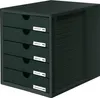 A black filing cabinet with five drawers, each labeled. Voir les images du produit