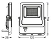 Technical drawing of an LED floodlight with dimensions. Produktbild-Vorschau