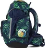 A side view of a blue and green patterned backpack. Voir les images du produit