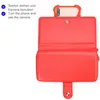 An open red wallet case with a phone inside, showing the interior compartments and a snap closure. Produktbild-Vorschau