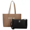REPLAY Schultertasche Shopper Dirty Pale Beige + Black Produktbild-Vorschau 3