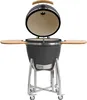 A ceramic kamado grill with its lid open, shown on a white background with its side tables extended. Produktbild-Vorschau