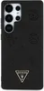 A black phone case with a repeating Guess logo pattern and a prominent triangular Guess logo at the bottom. Produktbild-Vorschau