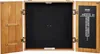 An open wooden dartboard cabinet with a black interior and a chalkboard scoring panel on the right door. Anteprima dell’immagine prodotto