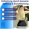 A woman is sitting on a cushion, with text overlays describing the benefits of the product. Produktbild-Vorschau