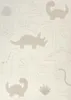 A flat lay image of a rug with a dinosaur and palm tree pattern. Produktbild-Vorschau