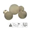 A set of decorative circular mirrors with a gold finish, arranged in a cluster, shown against a white background. Below the mirrors are icons indicating weight limit, picture hanging, and a warning symbol for broken glass. Podgląd zdjęcia produktu