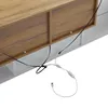The underside of a wooden media console with various cables and a USB connection. Voir les images du produit