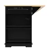 A black kitchen island with a pull-out countertop and integrated power outlets, shown against a white background. Náhľad obrázku produktu