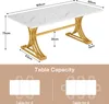 A diagram showing the dimensions of a table and illustrations of its seating capacity. Voir les images du produit