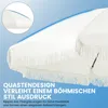 Close-up of a white umbrella with fringe, against a blue gradient background. Produktbild-Vorschau