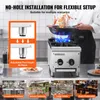 A commercial gas stove with adjustable feet, shown in a kitchen setting with various scenarios depicted at the bottom. Anteprima dell’immagine prodotto
