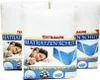 Three packages of mattress protectors are shown, with a woman lying on a mattress in the foreground of the main package. Produktbild-Vorschau