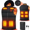 A collage of images showing a black heated vest with orange heating elements, a close-up of the zipper, and a power bank with charging cables. Náhľad obrázku produktu
