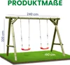 A wooden swing set with two red swings on a patch of green grass. Produktbild-Vorschau