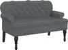 A dark gray velvet bench with tufted backrest and rolled arms, shown from the front-left on a white background. Náhled obrázku produktu