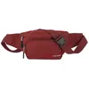 A red waist bag is shown against a white background.