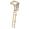 A wooden attic ladder extended from an attic hatch. Produktbild-Vorschau