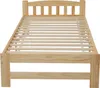 A wooden bed frame with a slatted base, shown from the front. Anteprima dell’immagine prodotto