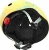 The image shows the inside of a yellow helmet with a red light attached to the back. Voir les images du produit