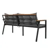 Rear view of an outdoor bench with cushions and wooden accents. Produktbild-Vorschau