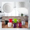 A collage of product images showing various colored plant pots with saucers, and close-ups of the pot texture. Podgląd zdjęcia produktu