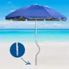 A blue beach umbrella on a sandy beach with the ocean and sky in the background. An inset shows a close-up of the umbrella's base. Anteprima dell’immagine prodotto