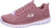 A side view of a pink Skechers sneaker against a white background. Voir les images du produit