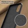 Close-up of the inside of a black phone case, showing the soft lining. Produktbild-Vorschau