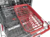 A red dishwasher cutlery basket is pulled out of a gray dishwasher rack. Produktbild-Vorschau