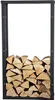 A firewood rack filled with logs, presented against a white background.