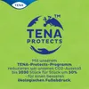 Marketing image with TENA logo, a globe graphic, and text about CO2 reduction. Produktbild-Vorschau