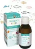 A bottle of Norsan Omega-3 Fisk liquid supplement and its box, set against a background with fish illustrations. Produktbild-Vorschau