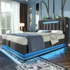 A modern bedroom with a bed featuring LED lighting. Podgląd zdjęcia produktu