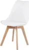 A white dining chair with wooden legs against a white background. Náhled obrázku produktu