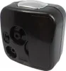 The back view of a black analog alarm clock with a silver button on top. Podgląd zdjęcia produktu