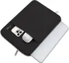 A black laptop sleeve with a phone and a mouse partially inserted. Produktbild-Vorschau