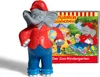 A toy elephant figure standing in front of a book cover. Produktbild-Vorschau