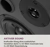 A close-up view of a speaker driver and tweeter, with marketing text below. Produktbild-Vorschau
