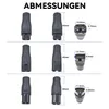 A diagram showing different sizes of black electrical connectors with measurements. Produktbild-Vorschau