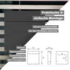 A dark gray mailbox is shown with text overlays describing its features and dimensions. Podgląd zdjęcia produktu