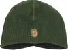 A green beanie with a brown logo patch. Produktbild-Vorschau