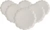 A set of six white plates arranged in a fanned-out pattern on a white background. Produktbild-Vorschau