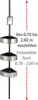 A black telescopic pole with three silver corner shelves and a small mirror attached. Red dotted lines indicate the extendable height range. Produktbild-Vorschau