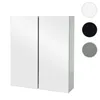 A mirrored cabinet with two doors, shown from the front. To the right are three color swatches: white, black, and gray. Produktbild-Vorschau